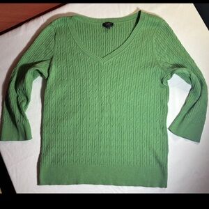Talbots Green Pima Cotton Cable Knit V-Neck Sweater Women’s Size Large Cozy Wear